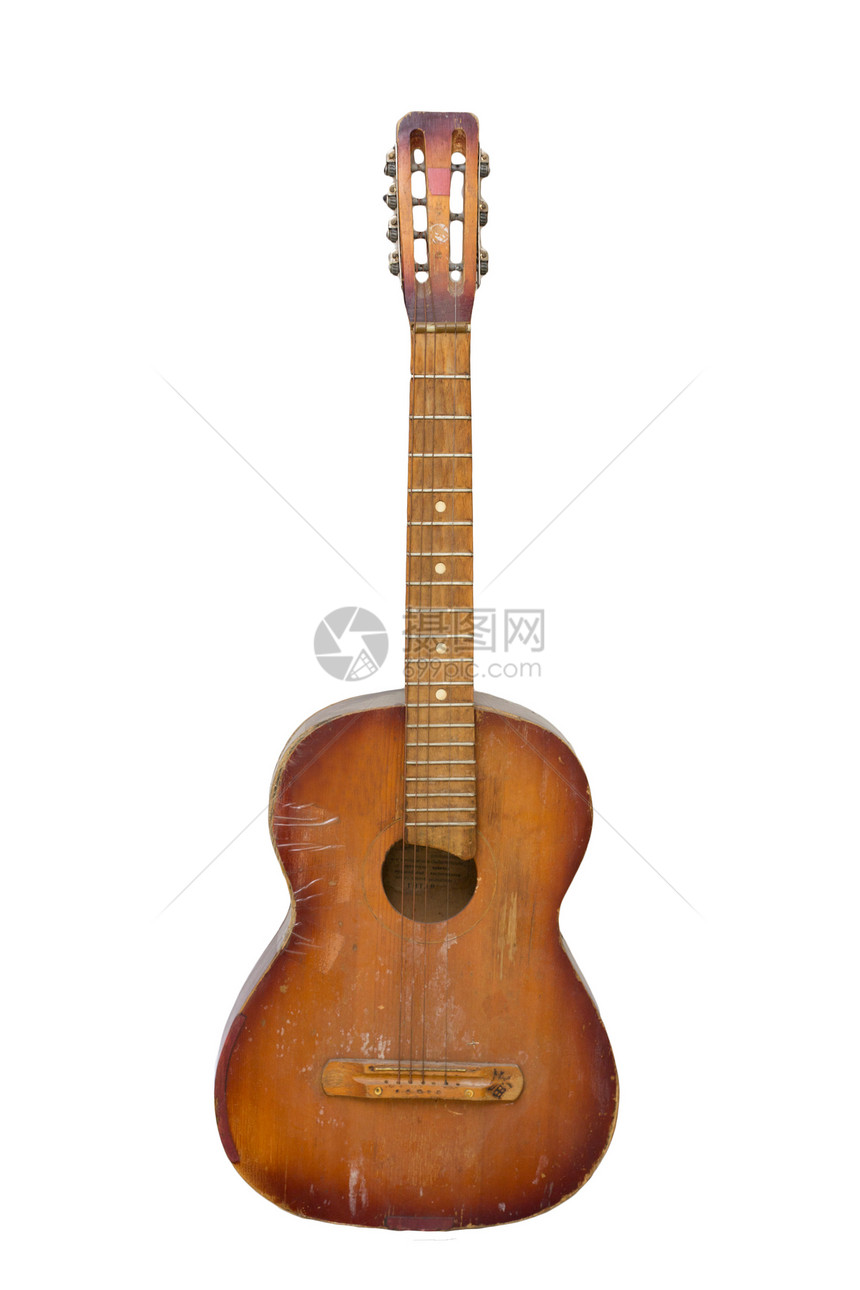 白色背景的旧吉他金属音乐会民间国家乐器岩石音乐艺术木头蓝调图片