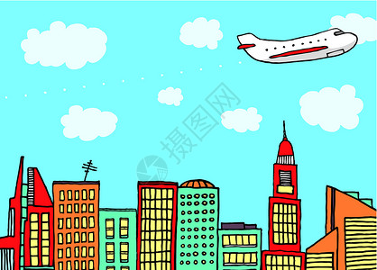 飞机在城市上空飞行旅行假期结构交通天空风光私人商务建筑天际背景图片