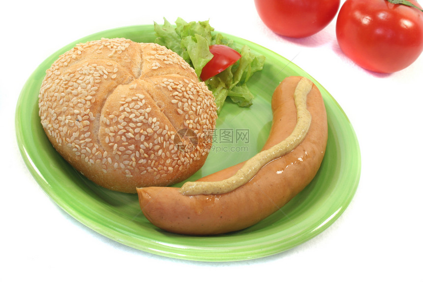 博克武尔斯特沙拉香菜食物香肠膳食营养面包图片