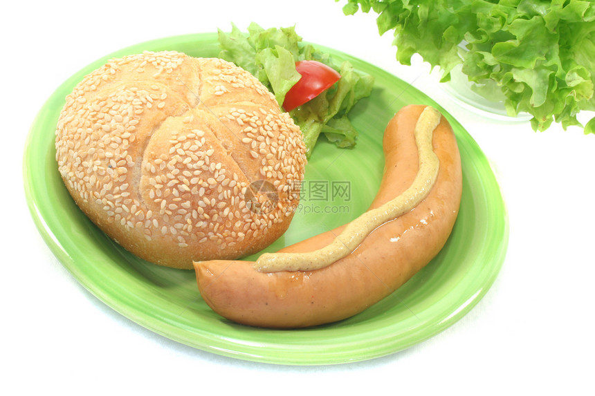 博克武尔斯特香菜面包膳食香肠食物沙拉营养图片