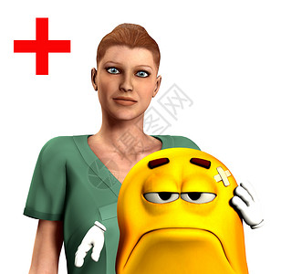 护士和受伤的卡通人女性红色职业从业者病态黄色擦洗背景图片