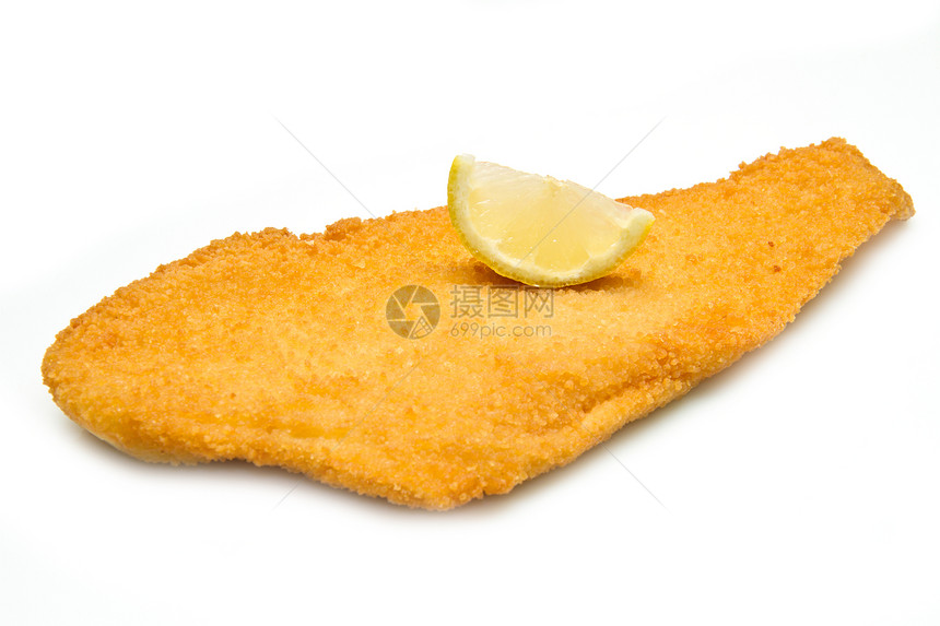 炸鱼鳟鱼油炸营养食谱食物面包屑鳕鱼柠檬白色图片