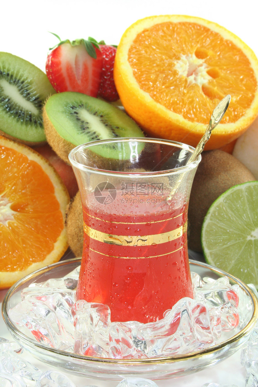 水果冰茶植物草本植物茶杯玻璃一杯茶汽水树叶热饮橙子冰块图片
