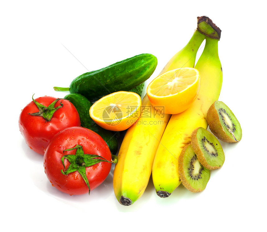 白种水果和蔬菜 白种植物市场食物橙子柠檬藤蔓柚子青菜甜点香蕉浆果图片