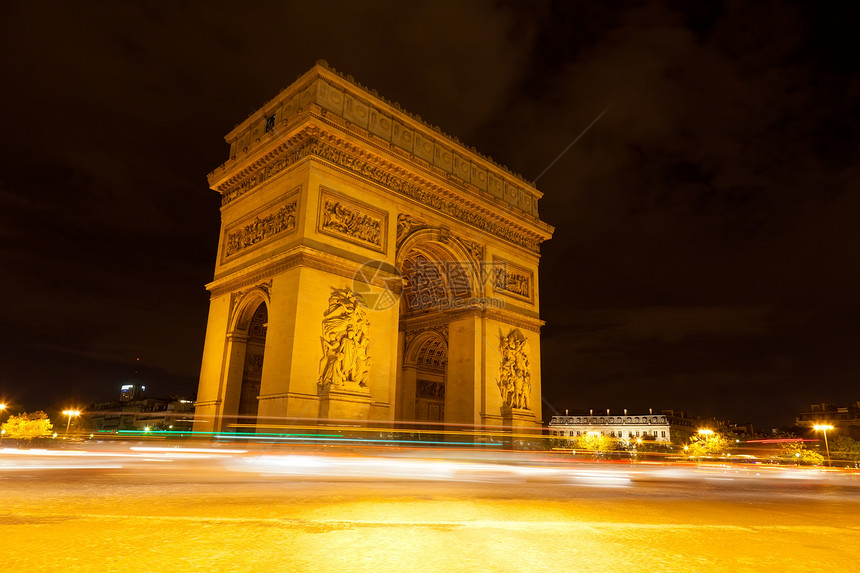 法国巴黎胜利历史旅行溪流蓝色旅游路口入口大理石日落图片