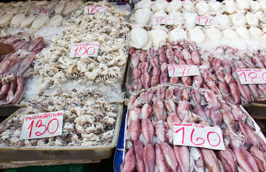 新鲜鱿鱼章鱼生活烹饪厨房美食食物乌贼销售头足类紫色图片
