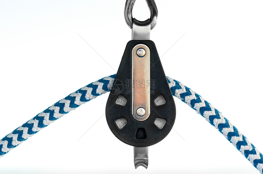 帆船上的多彩绳索滑轮工具游艇运输码头海洋旅行索具别针环形图片