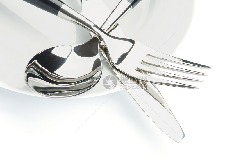 银器白色宏观灰色盘子曲线厨房圆圈餐刀餐具汤匙图片