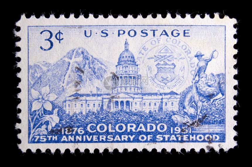 复古美国纪念邮票山脉意义国家周年纪念日牛仔海豹服务建筑邮件图片