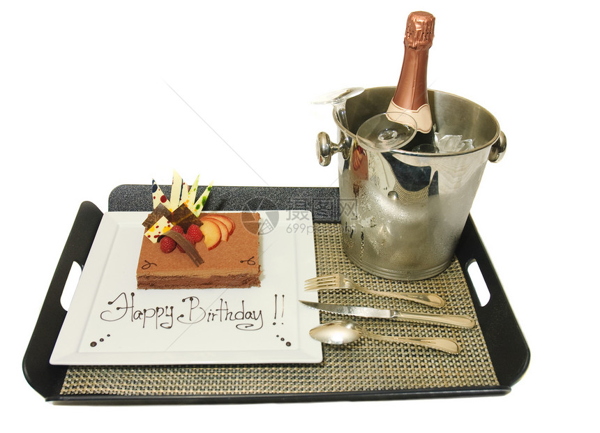 生日蛋糕欢乐甜点玻璃礼物瓶子食物喜悦巧克力托盘勺子图片