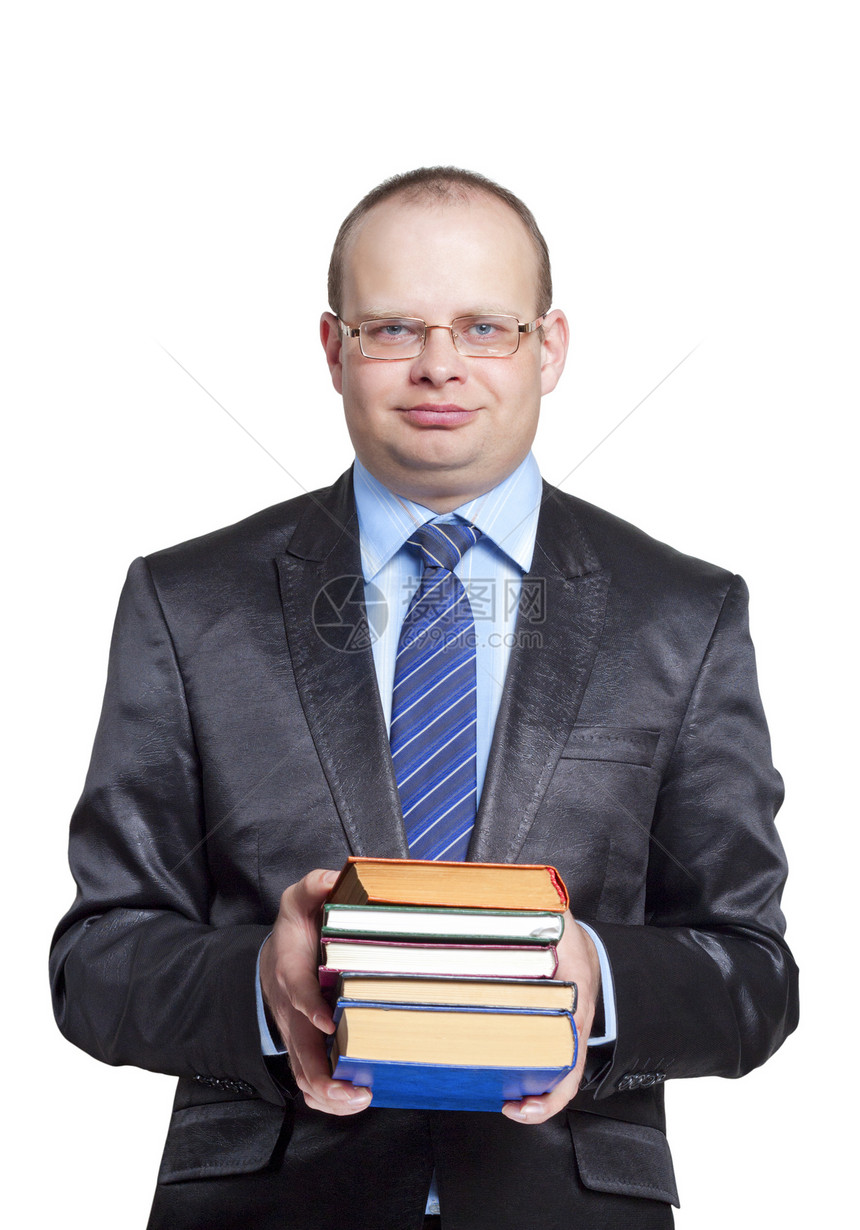 一个戴眼镜的年轻人拿着书图片