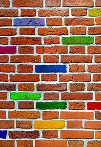 砖砖墙蓝色棕色黄色紫色建筑学长方形红色绿色背景图片