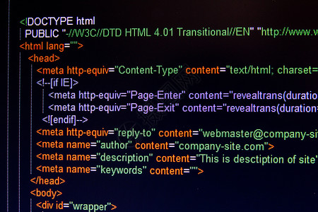 黑色 LCD 屏幕上的 HTML 语言代码技术数据编程格式展示电脑插图编码网页数字背景图片