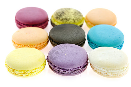 甜甜的马卡松粉色食物紫色奶油黄色糕点甜点蓝色味道糖果背景图片