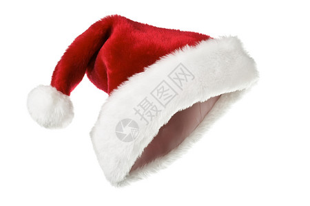 白色上孤立的圣诞老人帽子水平红色毛皮背景图片