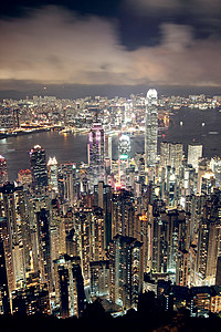 晚上在香港天空建筑旅游游客建造城市商业工作日落玻璃反射高清图片素材