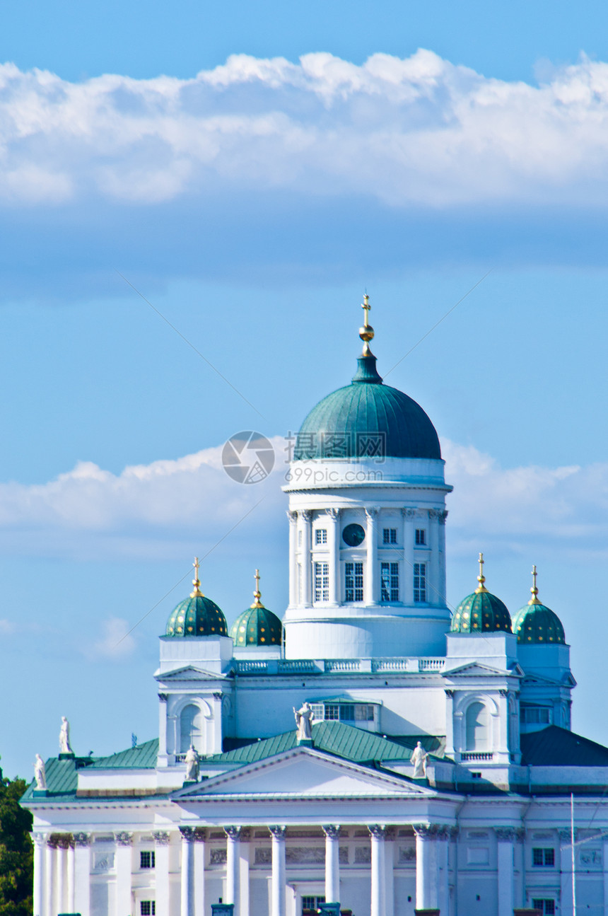 赫尔辛基大教堂圆顶建筑晴天教会白色蓝色纪念碑大教堂历史宗教图片