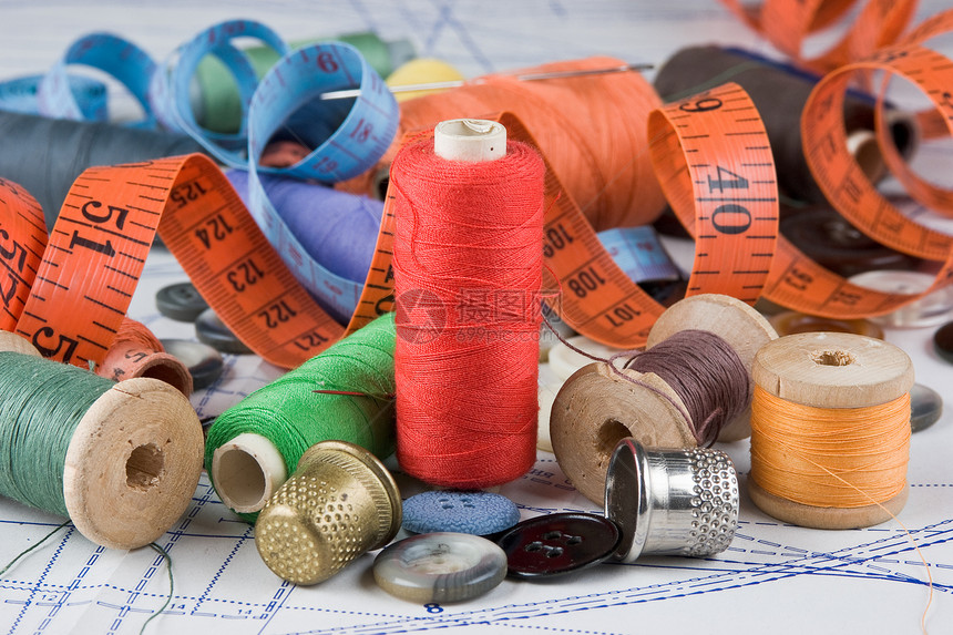 缝纫用品手工配饰女裁缝羊毛工具爱好测量宏观裁缝棉布图片