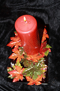 秋秋装饰树叶棕色蜡烛盘子背景图片