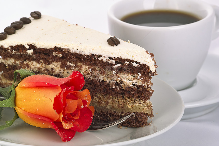 奶油蛋糕咖啡板盘子杯子甜点花朵蛋糕盖图片