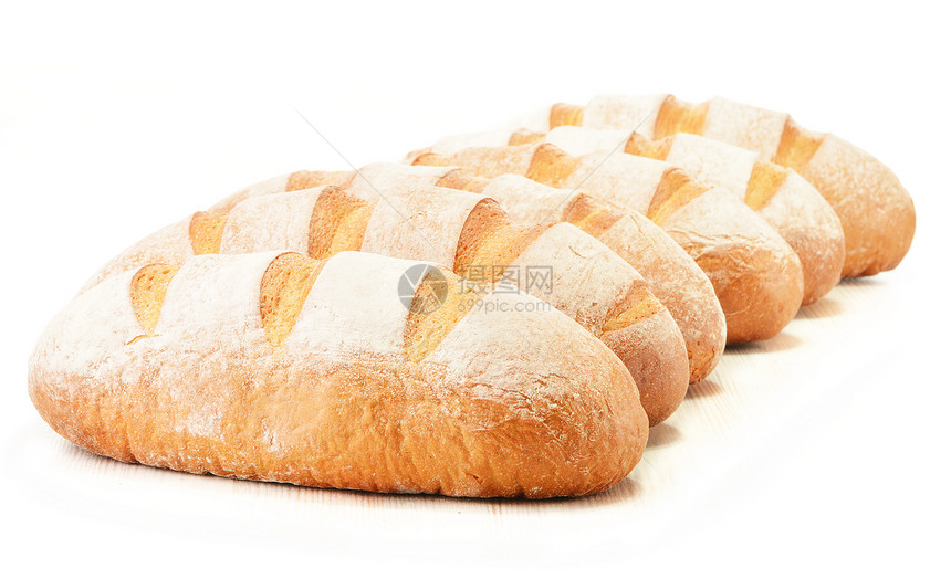 白色背景上分离的面包团构成含面包卷粮食谷物杂货店食物烘烤产品面包图片