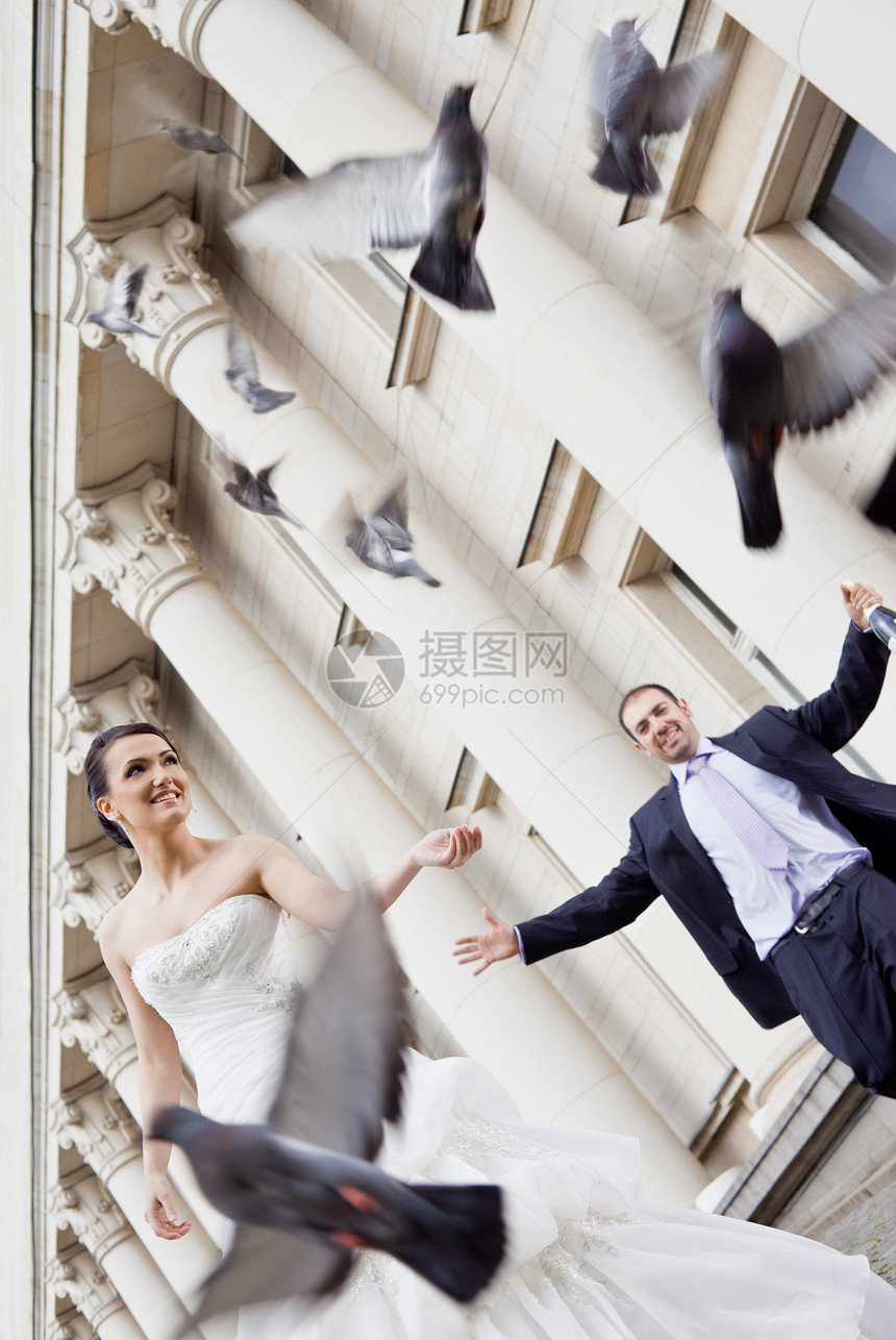 幸福的新娘和新郎鸽子图片