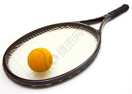 网球和白背景的电击绿色球拍白色补给品黄色运动背景图片