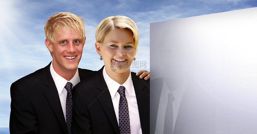 年轻夫妇银行管理人员经理套装领带框架头发男生公司商业图片