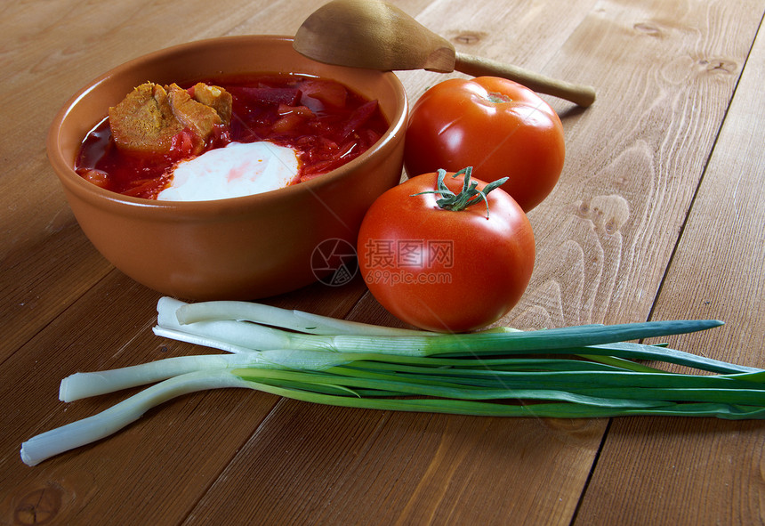 红菜汤borscht美食厨房蔬菜香料红色土豆胡椒盘子食物午餐图片