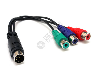 音频视频电缆白色记录宏观技术黄色信号电气塑料连接器电视电脑高清图片素材