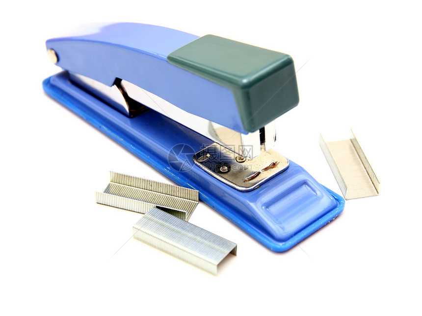 蓝条订制器装订塑料夹子订书机工作工具宏观紧固件商业物品图片