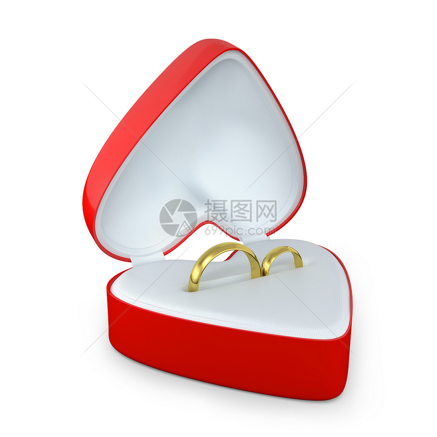 在心形盒子里对结婚戒指的配对图片