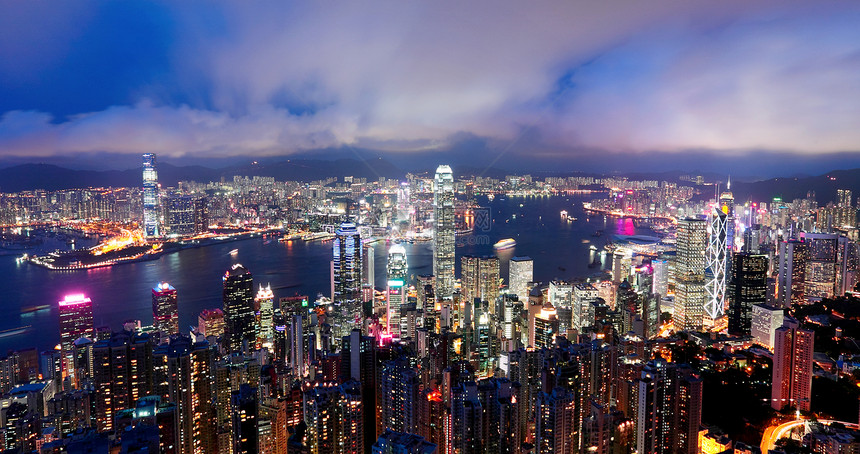晚上在香港天空反射办公室商业天际建造建筑旅游景观日落图片
