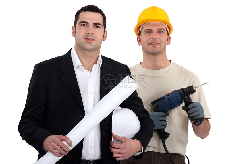 建筑师和建筑工商务构造帽子技术贸易劳动领班老板安全人士图片