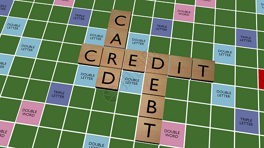 信用卡债务填字游戏 在假冒的折叠板上背景图片