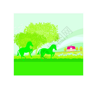 草原奔跑的马字段矢量中的马匹设计图片