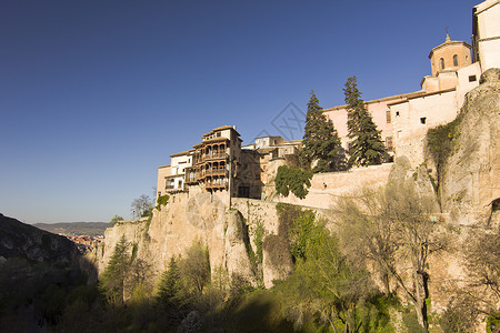卡萨斯科尔加达斯西班牙中世纪的昆卡镇蓝色文化绿色历史性国家地方历史天桥行人旅游背景