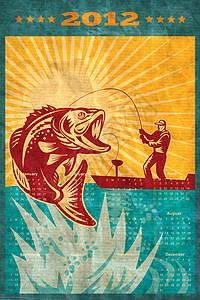 2012年 大茅斯巴斯 的海报日历低音大口渔夫插图背景图片