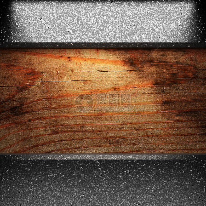 木柴上的铁板木头药片橡木盘子牌匾工业金属乡村控制板棕色图片