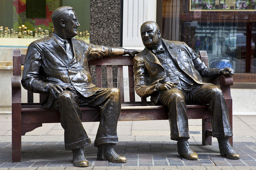 富兰克林罗斯福和温斯顿丘吉尔伦敦英语城市胜利旅游景点历史性盟国地标雕塑观光图片