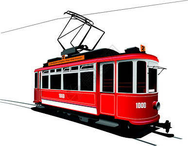 城市运输 传统电车风格 矢量图示铁路民众有轨电车司机街道稀有性乘客插画