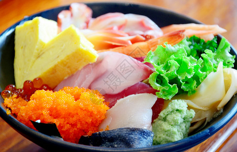 素美关门了烹饪鱼卵海鲜风格蔬菜美食鱼片背景图片