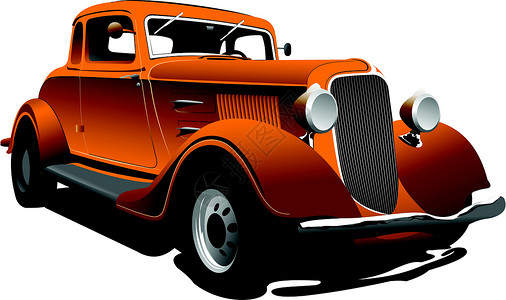 旧橙色汽车 轿车 矢量插图背景图片