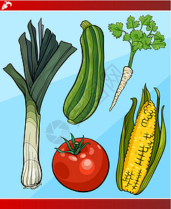 高原夏菜蔬菜成套卡通画插图树叶维生素绘画团体水果粮食谷物红色绿色棒子插画