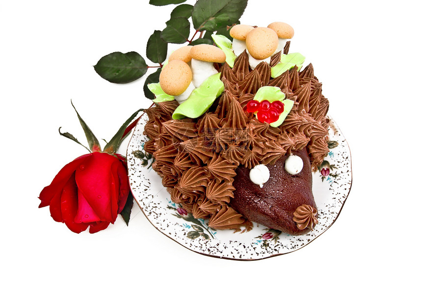 蛋糕的形式是一朵玫瑰的刺绣猪图片