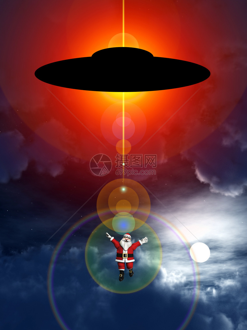 被外星人绑架的圣诞老人帽子日光快乐光盘空气戏服航班父亲衣服飞行图片