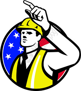 建筑施工工工工工程师指针工人圆圈安全帽男人检查员插图男性导师领班木匠背景图片