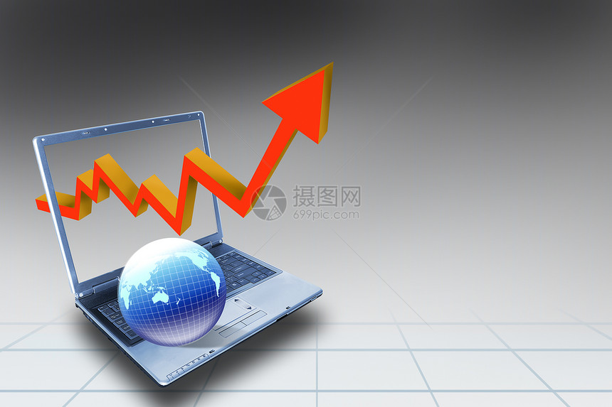 显示高增长的箭头图表金融商业电脑屏幕设计师货币键盘生长插图数字图片