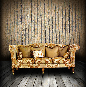 带有经典沙发的内地土房皮革扶手椅座位风格装饰家具装潢木头奢华金子背景图片