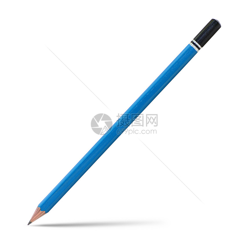 蓝色铅笔在白色剪切路径上被隔离图片